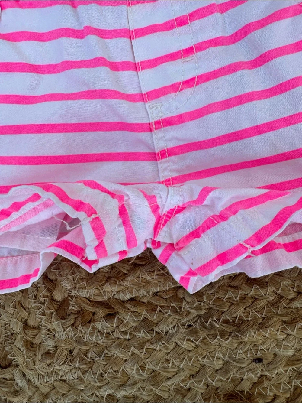 OshKosh B'gosh Hot Pink White Striped Short Overalls Snap 12 months